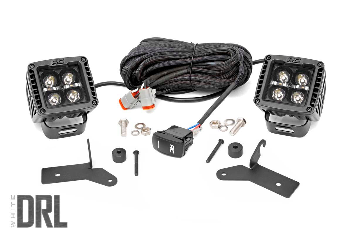 LED Light Kit | Hinge Mount | 2" Black Pair | White DRL | Jeep Gladiator JT/Wrangler JL (18-26)
