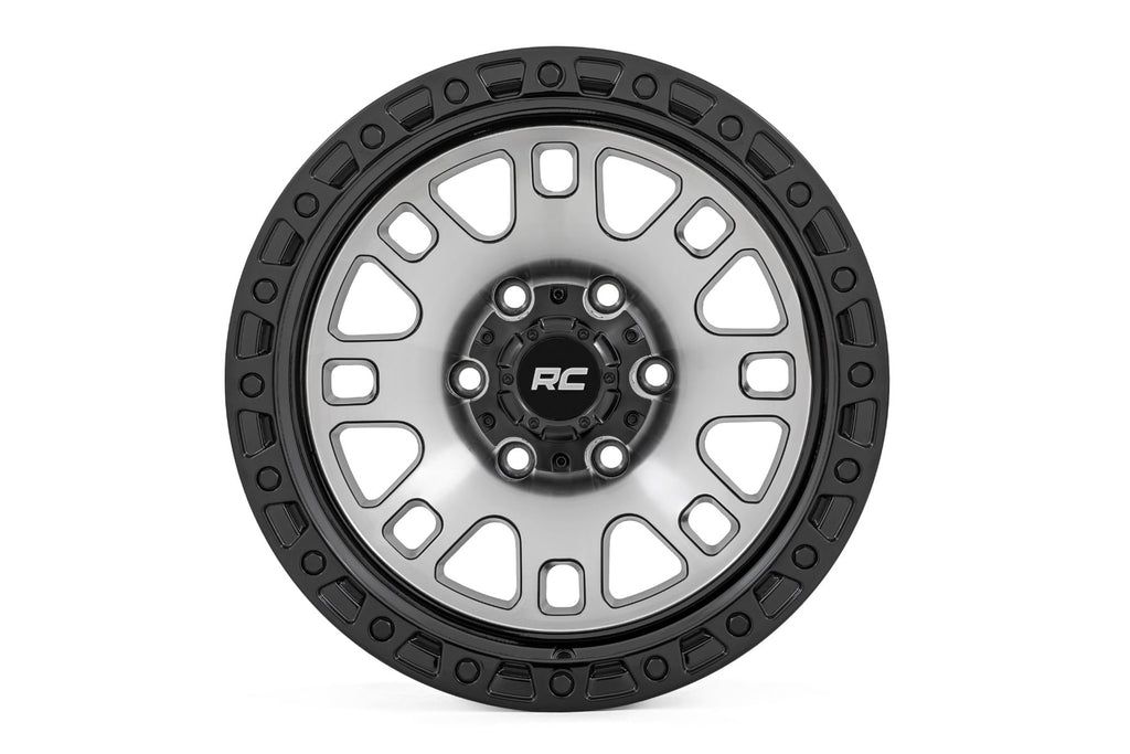 Rough Country 82 Series Wheel | One-Piece | Machined Semi Gloss Black | 15x8 | 5x4.5 | -19mm